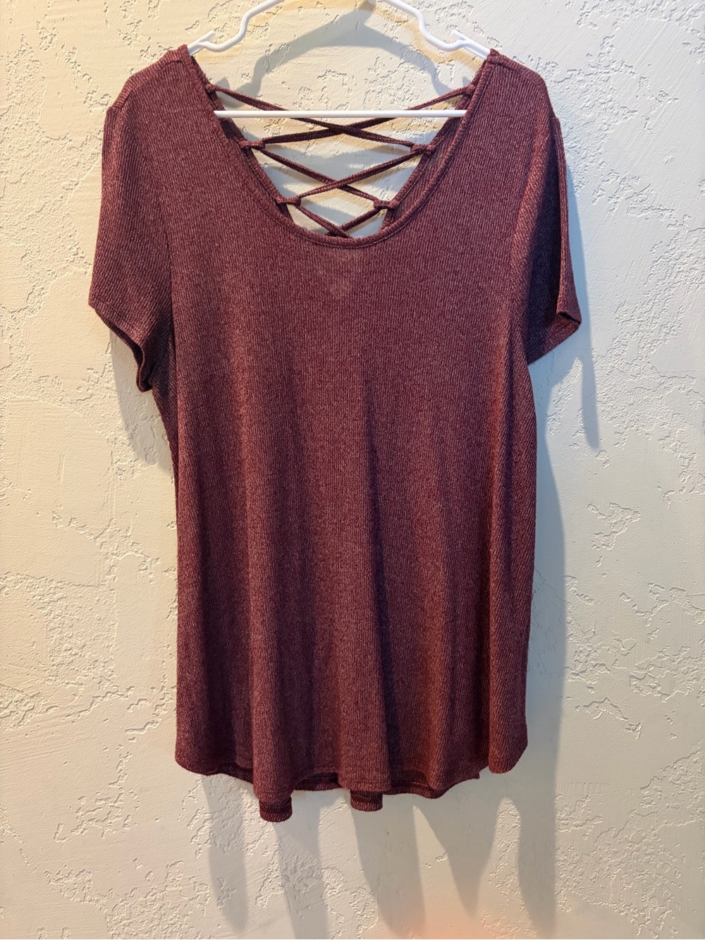 Pink Republic Short Sleeve Crisscross Back Top - Wine